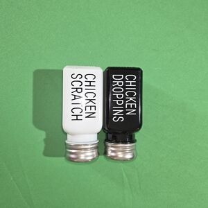SALT AND PEPPER SHAKER, Black and White "Chicken Scratch and  Chicken Droppins"